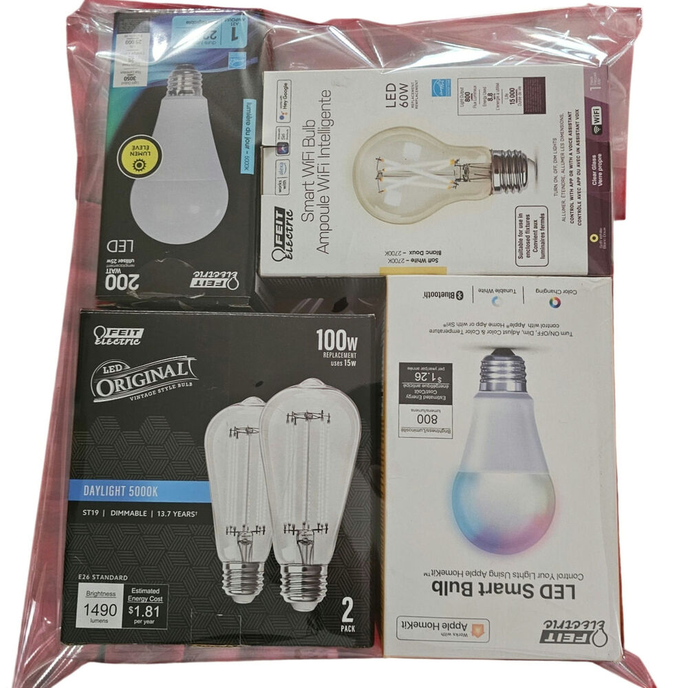 Feit Electric LED Bulb Lot of 4 Smart Wi-Fi Color Changing & Vintage Edison 100W